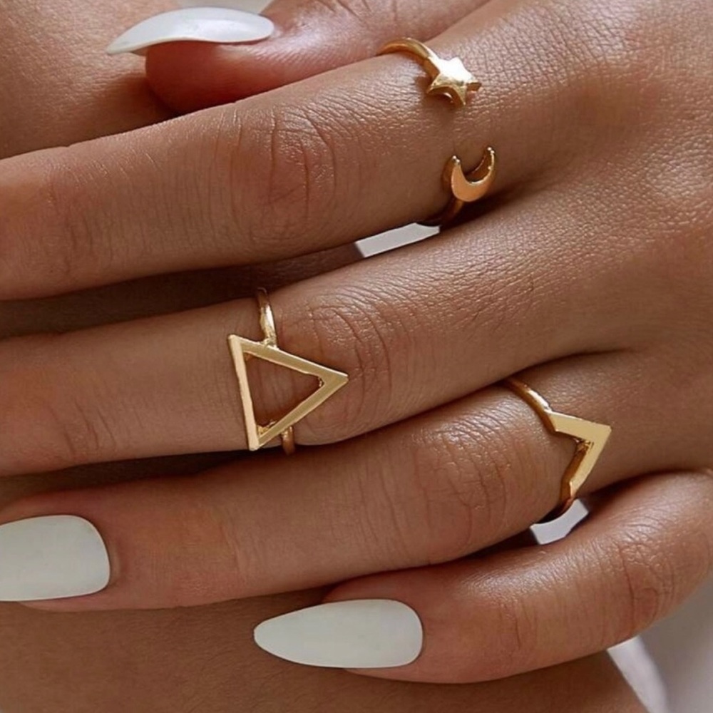 NEW Gold Shapes Geometric Rings Set of 3